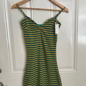 RESA Green & Yellow Striped Knit Mini Dress